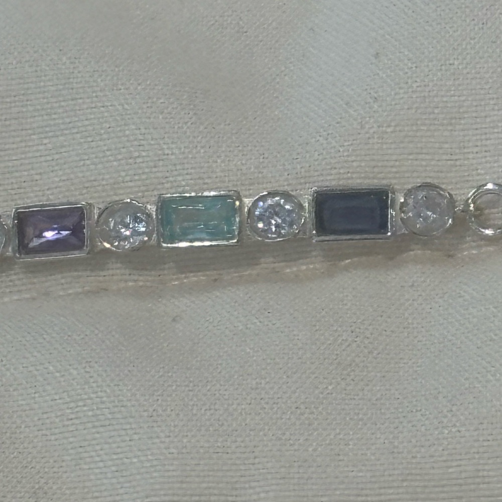 Elegant Silver Bracelet with Multicolor Stones - Adjustable
